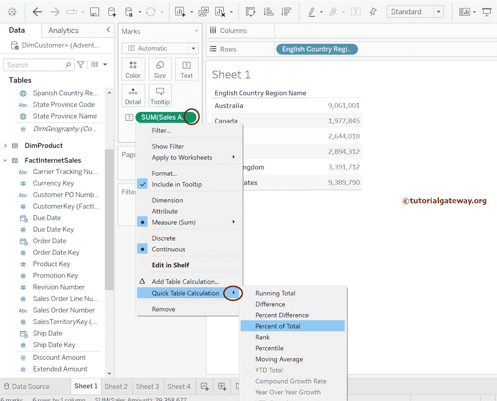 Calculate Percentage of Total in Tableau Table Report