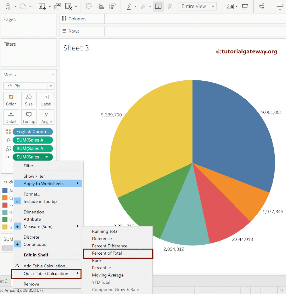 Calculate Percentage of Total on Pie Chart