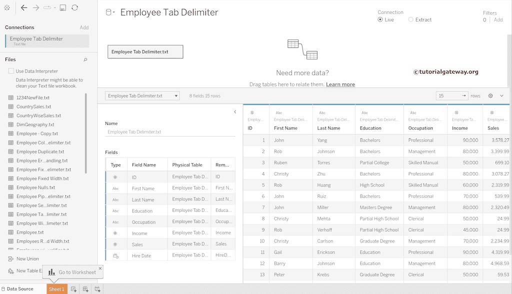Connect Tableau to a Tab Delimiter Text File