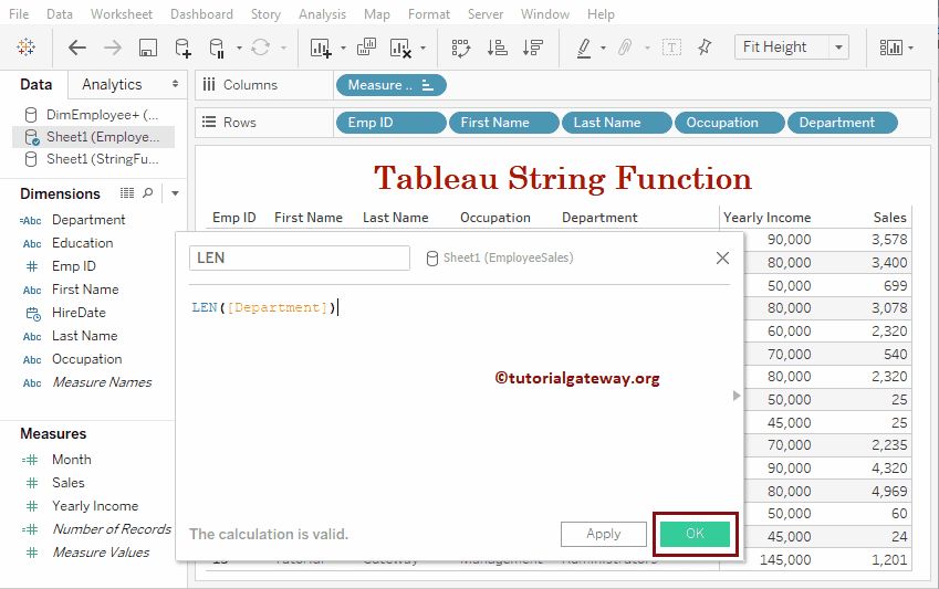 Tableau String LEN Function 3