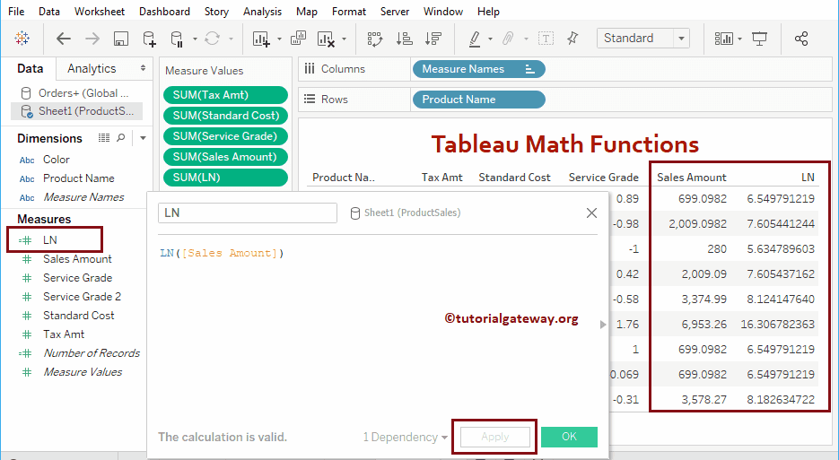 Tableau LN Function 24