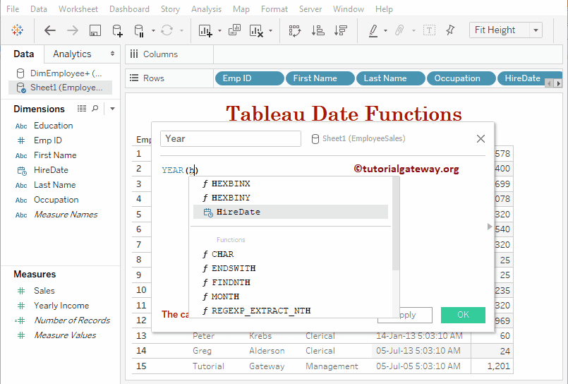Tableau Year Function 3