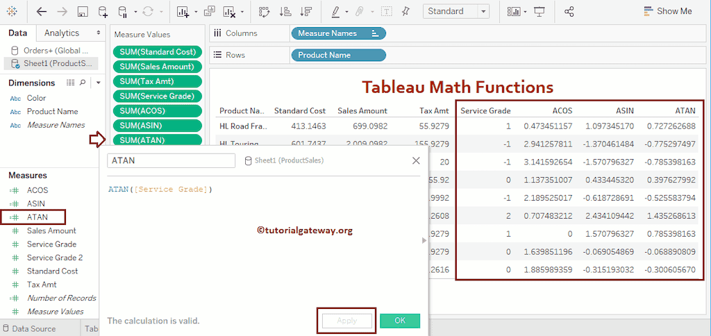 Tableau ATAN Example