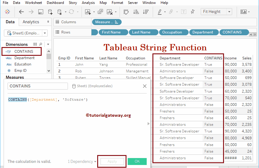Tableau String contains Function 7