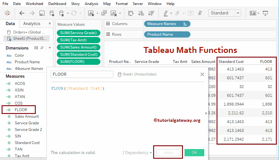 Tableau math floor Function 20