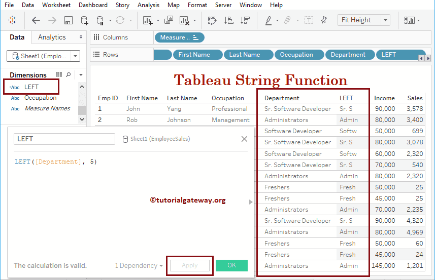Tableau String left Function 12