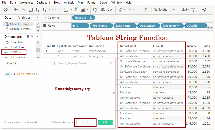 Tableau String lower Function 16