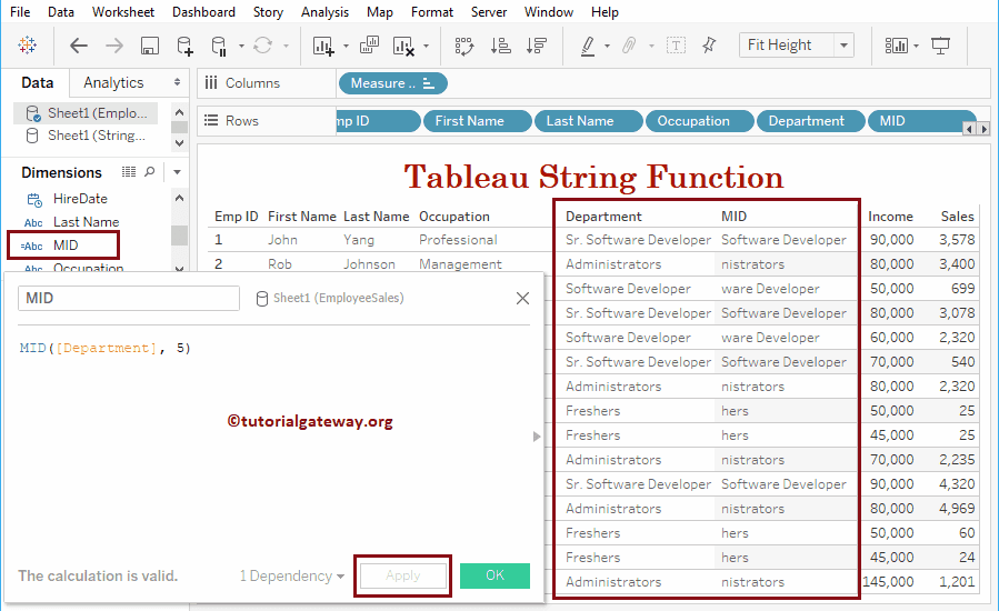 Tableau String mid Function 17
