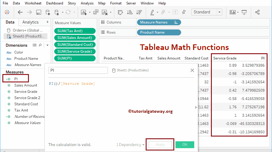 Tableau pi Function 22