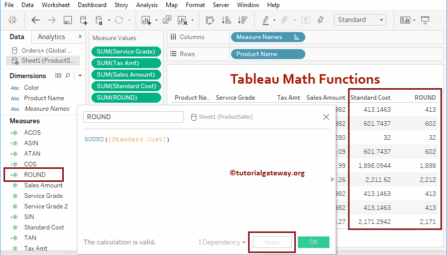 Tableau round Function 18