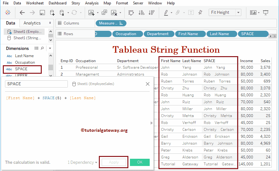 Tableau space Function 20