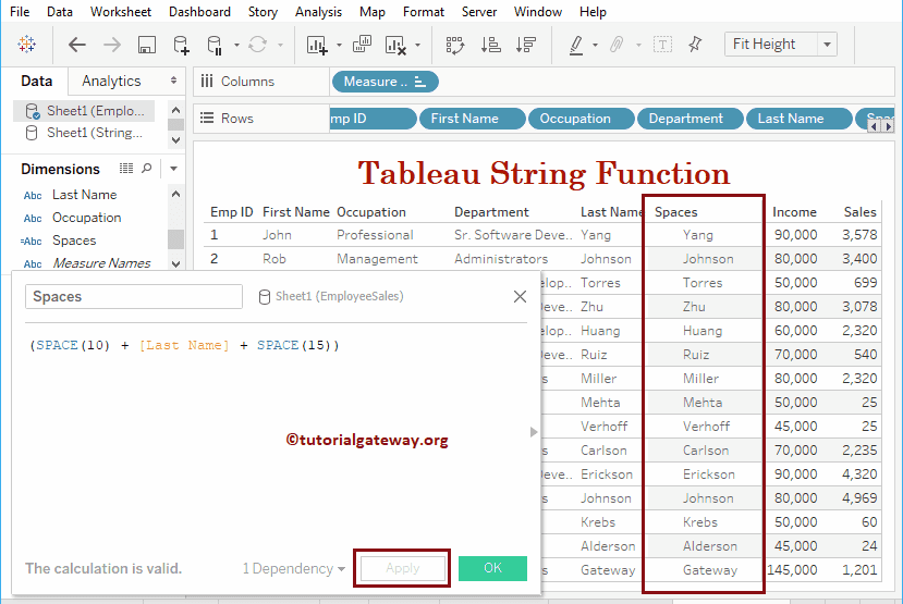 Tableau space Function 23
