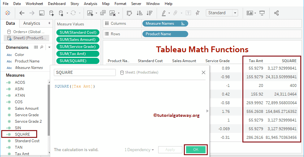 Tableau square Function 16