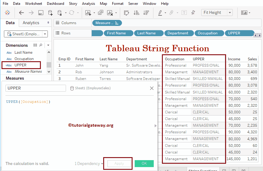 Tableau String upper Function 15