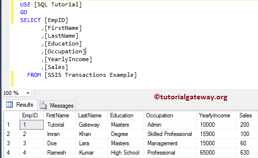 Transactions Table Output