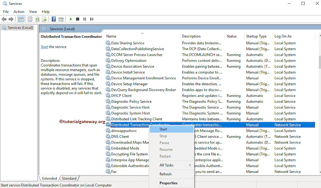 Start Distributed Transaction Coordinator service