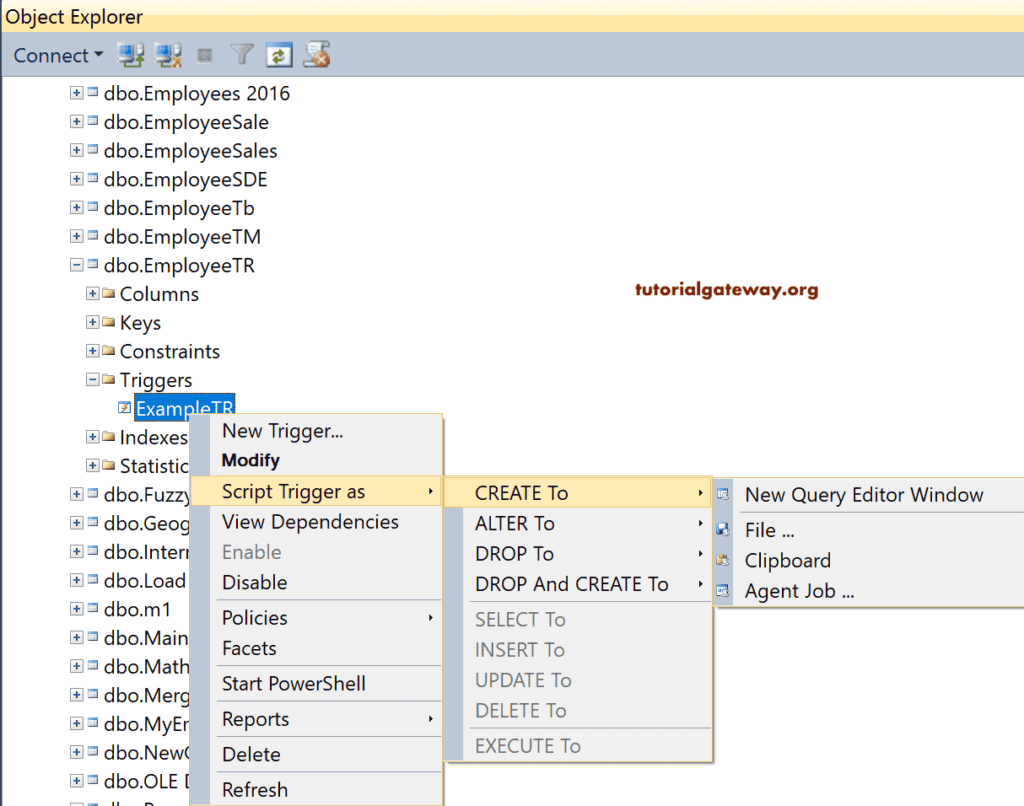 Available Options of Triggers