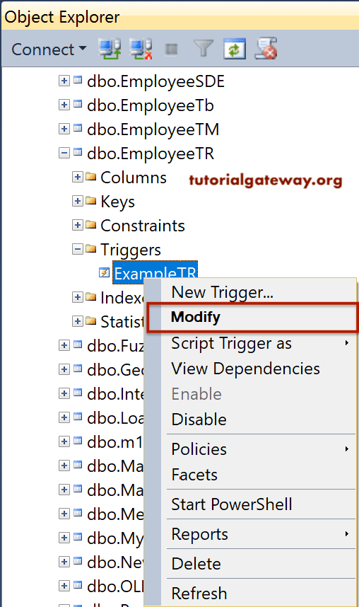 Modify Triggers in Management Studio