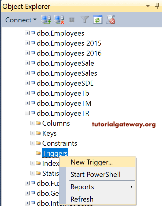 Create a New Trigger in SQL Server Management Studio 