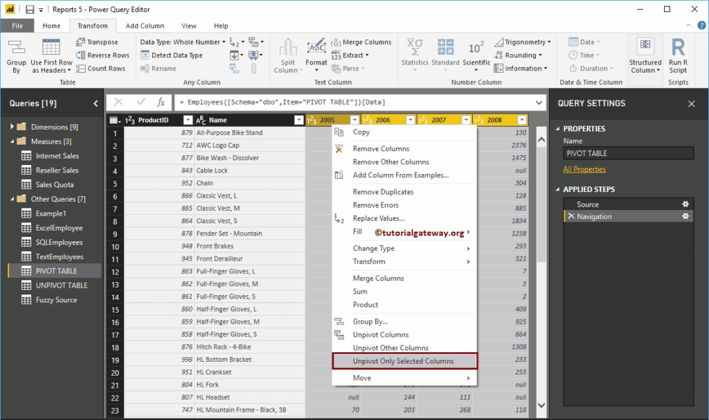 Unpivot Only Selected Columns Option 5