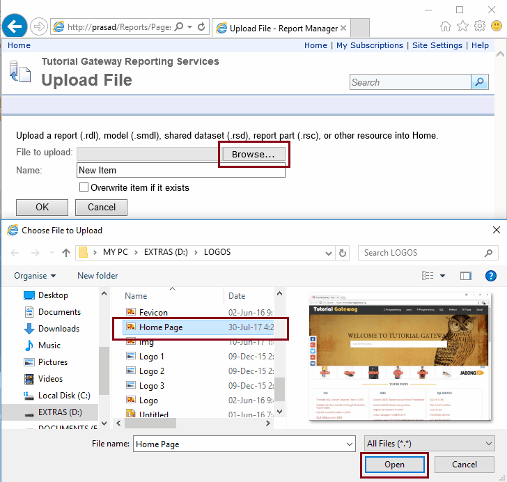 Upload Image File to Report Manager