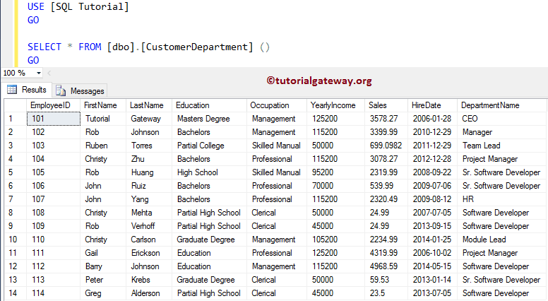 Table Valued Function Example 10