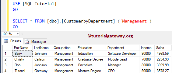 SQL Inline Function with Parameters Example 9