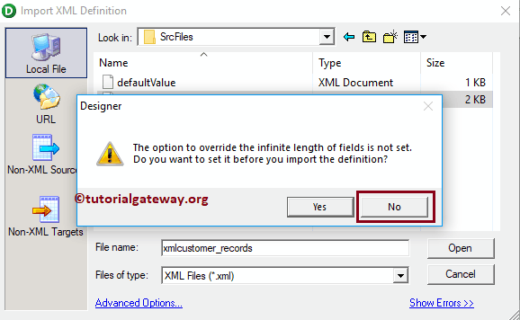 Click the No button from message window 5