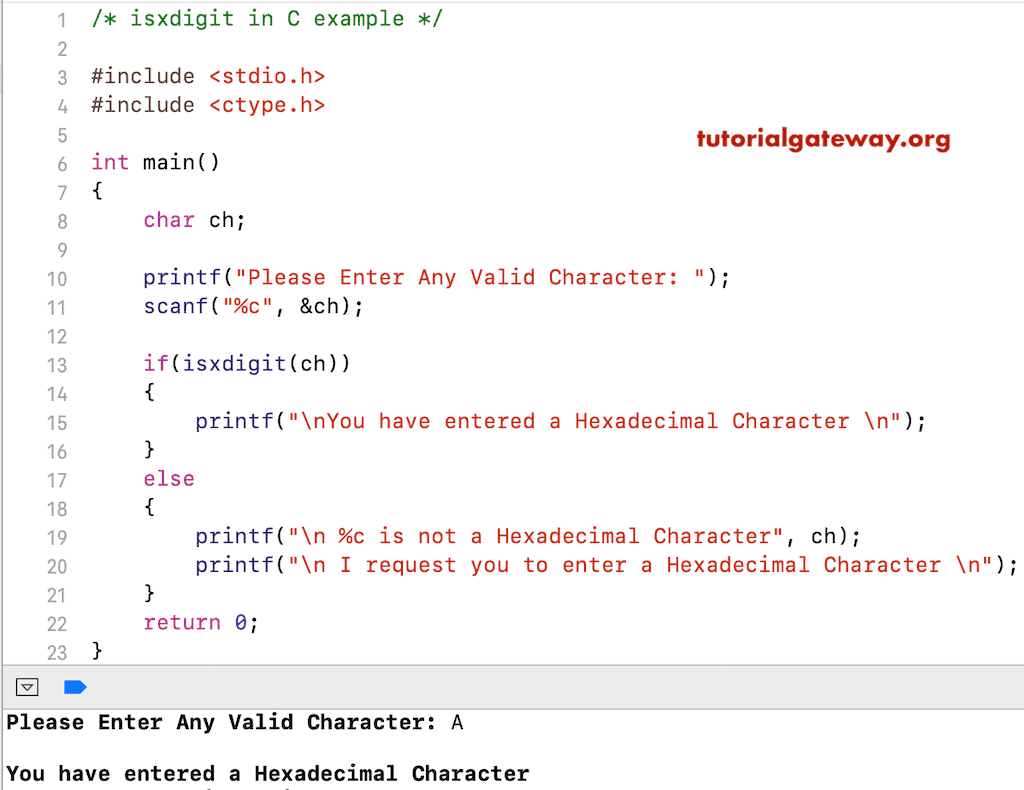 C isxdigit function to find the hexadecimal digit Example