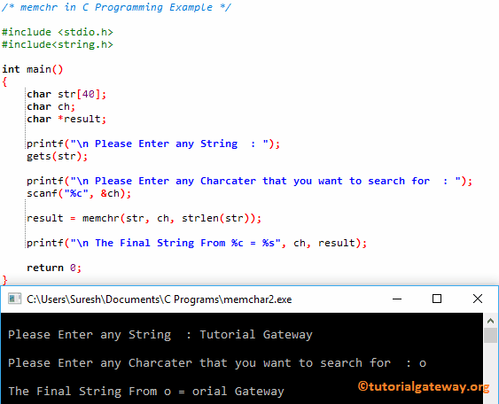 memchr Function Example 2