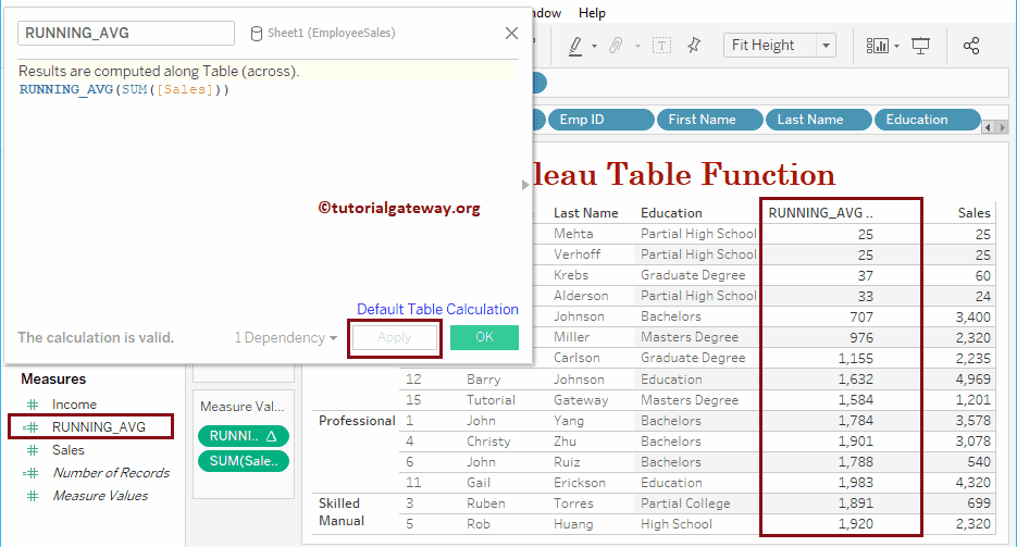 Tableau running_avg Function 11