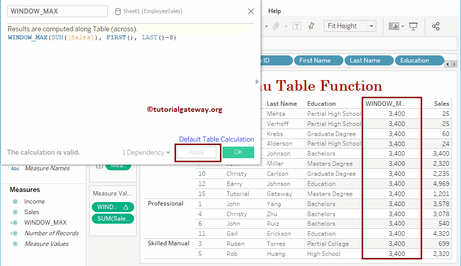 Tableau Table window_max Function 22