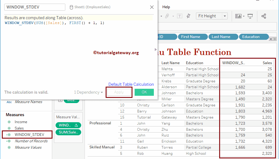 Tableau window_stdev Function 27