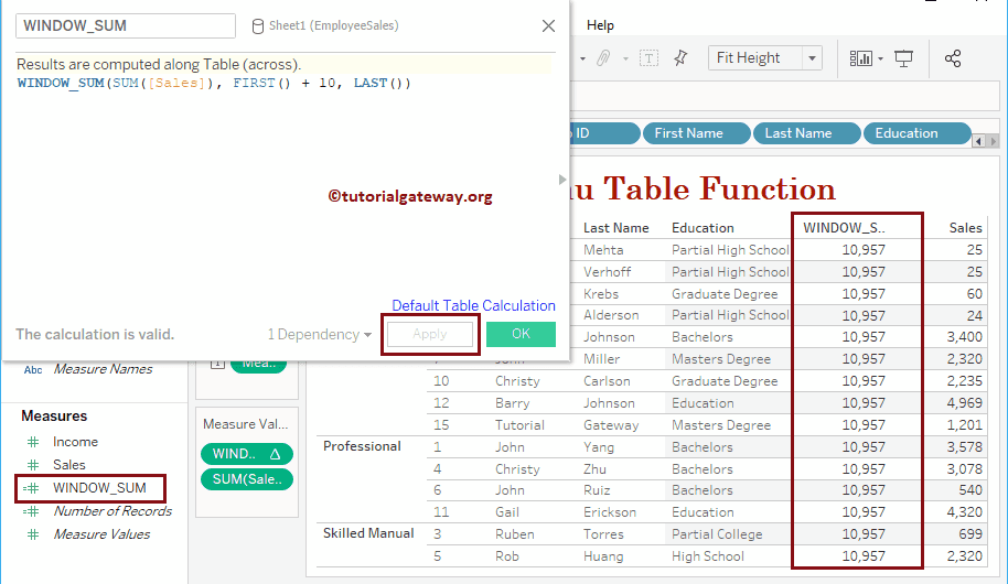 Tableau Table window_sum Function 24