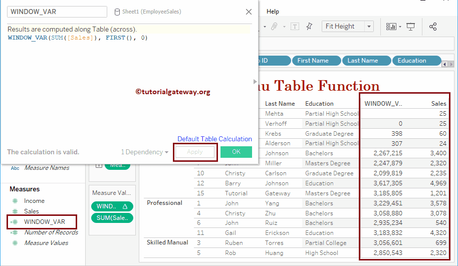 Tableau Table window_var Function