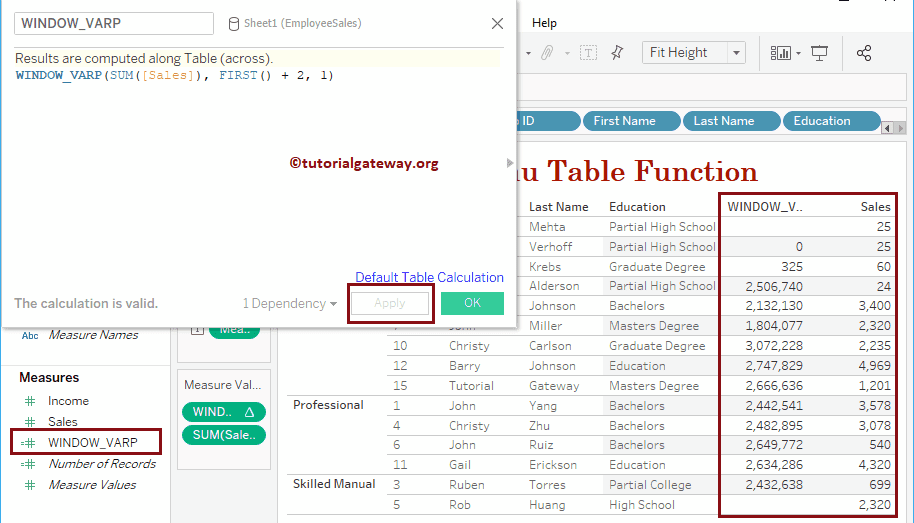 Tableau Table window_varp Function 26